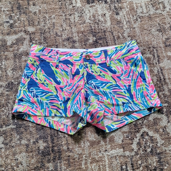 Lilly Pulitzer 0 The Walsh Short Multicolor Pink Blue Watercolor Shorts - Picture 1 of 6